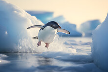 A Penguin Sliding On The Ice