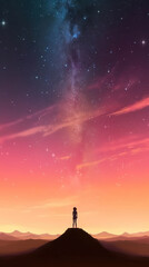 Wall Mural - a small woman standing in the middle of nowhere, scifi phone screen artwork, ai generated image