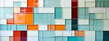 White And Colorful Abstract Grunge Glass Square Mosaic Tile Mirror Wall Texture Background Banner Panorama (Generative Ai).