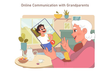 Wall Mural - old woman with a smartphone. grandmother talking with a grandchild