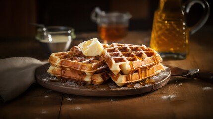 Wall Mural - waffle with butter and maple syrup