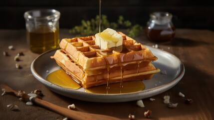 Wall Mural - waffle with butter and maple syrup