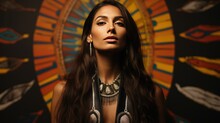 Portrait Of A Person. Native American Woman On Color Background.feelgood Mood. Colorful Concept. 