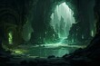 Cave made of jade stone. Beautiful illustration picture. Generative AI