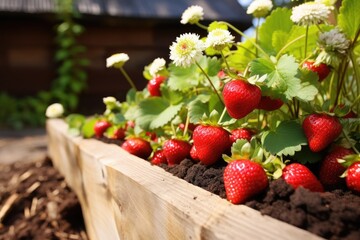 Wall Mural - Red strawberries agriculture harvesting. Generative AI