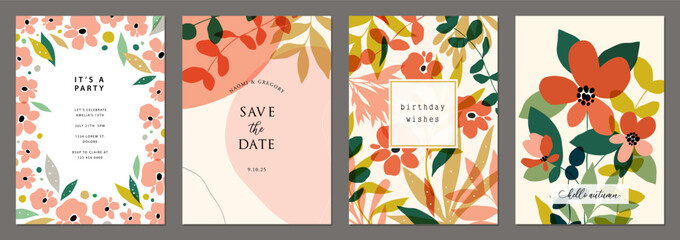 floral abstract universal art templates in warm colors perfect for an autumn or summer wedding and b