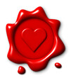 Heart on realistic wax seal, transparent background