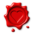 Heart on realistic wax seal, transparent background