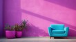 blue sofa in pink wall living room, idea for  minimal interior backdrop, cheerful bright color, wall mockup idea Generative Ai