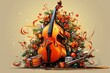 Contrabass decorated with Christmas objects. Beautiful illustration picture. Generative AI
