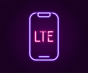 Poster - Glowing neon line LTE network icon isolated on black background. Colorful outline concept. Vector