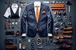 Men suit layout, deconstructed. Beautiful illustration picture. Generative AI
