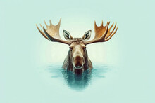 Graphic Portrait Of A Moose In The Water, Generative Ai
