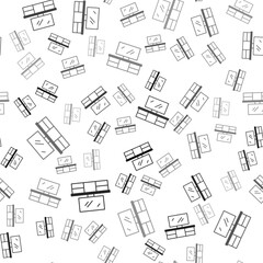 Black TV table stand icon isolated seamless pattern on white background. Vector