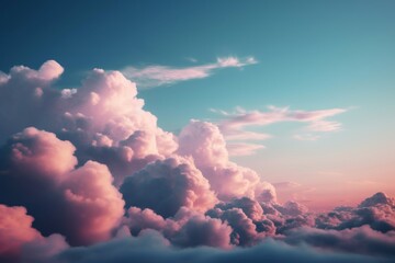Wall Mural - Clouds in the sky with a pink and blue gradient background. Generative AI