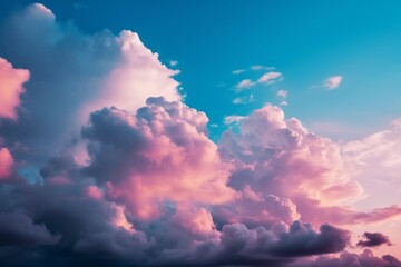 Wall Mural - Clouds in the sky with a pink and blue gradient background. Generative AI