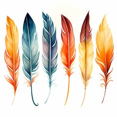 Wall Mural - a group of watercolor feathers