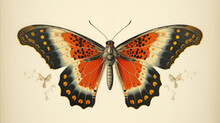 Vintage Butterfly Illustration Print On Grunge Background