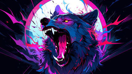 terrible wolf purple and turquoise vector, AI generation