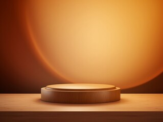 Wall Mural - Round wooden podium with beautiful backlighting generative ai