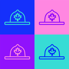 Wall Mural - Pop art line Canadian ranger hat uniform icon isolated on color background. Vector