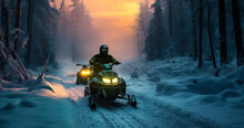 Frosty Ride - Snowmobile Adventure On A Winter Path