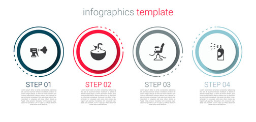 Poster - Set Hairdresser pistol spray bottle, Washbasin, Barbershop chair and Spray can for hairspray. Business infographic template. Vector