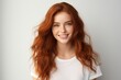 © Sara_P - happy, stylish young woman with wavy red hair and freckles. Perfect for fashion and lifestyle enthusiasts. Generative AI