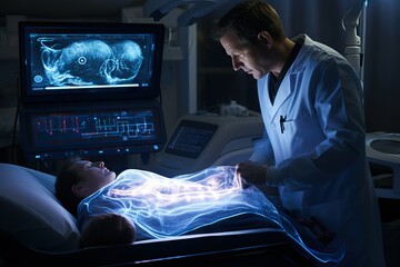 Poster - Sonographer Performing An Ultrasound Scan To Examine Abdominal Organs Radiologist Generative AI