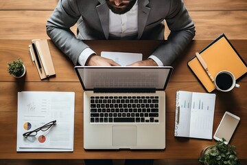 Poster - Top View Image Of A Person Using A Laptop For Financial Management And Budgeting Communication Generative AI