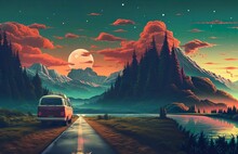 The Road To The Mountains With Vivid View Animation