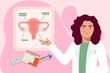 Gynecology, female health. Uterus, ovary and womb. Medical treatment. Endometriosis, endometrium dysfunctionality, endometriosis treatment concept. Doctor make uterus examination. For banner, web page