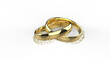 © Stylecore - posh glossy gold rings interlaced interconnected with a corona of flittering flakes isolated 3D CAD rendering floor shadow