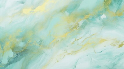 Poster - Generative AI : Mint Blue and Lemon Yellow liquid watercolor background with golden stains and beige. Mint Blue and Lemon Yellow marble alcohol ink drawing effect. Vector illustration design template 