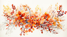 Botanical Frame From Fall Foliage And Flower, Beginning Of Autumn, Hello Fall, Watercolor Style