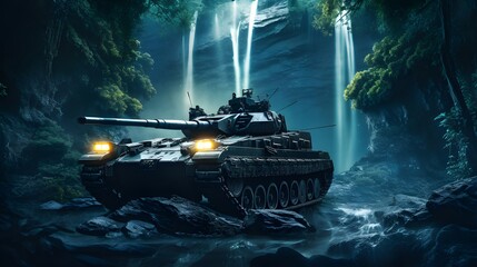 Wall Mural - Military tank in the forest background. Generative AI