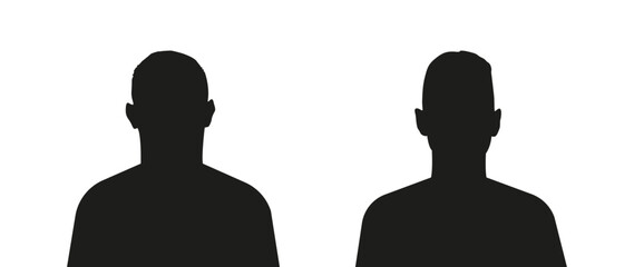 Vector flat illustration. Black silhouette of two boys. Avatar, user profile, person icon, profile picture. Suitable for social media profiles, icons, screensavers and as a template.