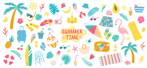 big summer beach vacations set. sea and ocean vacations accessories and play equipment. vector summe