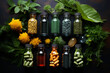 Homeopathy and dietary supplements from medicinal herbs. Selective focus. Generative AI