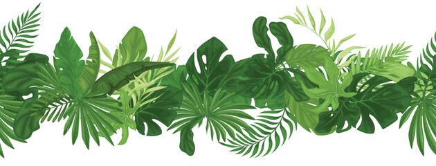 Wall Mural - Tropical seamless border pattern with palm leaves. Vector