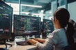 © pixardi - Asian software developers coding at office with multiple screens. Programmer development concept. Photo generative AI