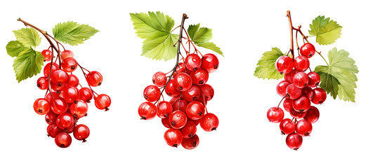 Wall Mural - Watercolor red currant isolated on transparent background. Generative AI