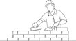 continuous single line drawing of mason building wall, bricklaying line art vector illustration