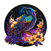 Blackbird With Flowers And Stars, Isolated, Without Background