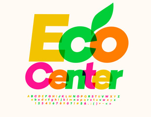 Vector colorful concept Eco Center. Bright Font. Creative Alphabet Letters and Numbers set