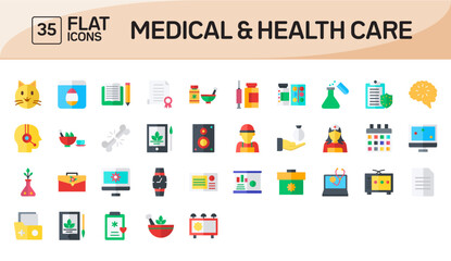 Wall Mural - Medical and Health Care Flat Icons Pack Vol 1