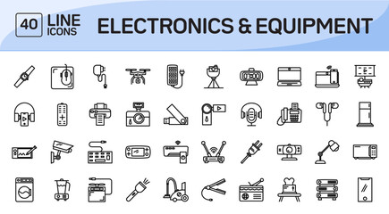 Electronics and Equipment Icons in Line Style. Vector illustration in modern Line style of Electronics and Equipment icons. Pixel Perfect icons set, isolated on white background 