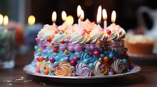 Birthday Cake With Candles. Generative AI