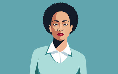 Aufkleber - Afro woman face and upper body portrait vector - Illustration of black confident woman looking into camera. Flat design