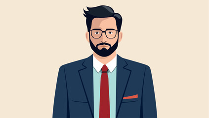 Aufkleber - Businessman portrait vector - Illustration of middle aged man in suit with glasses and beard, face and upper body